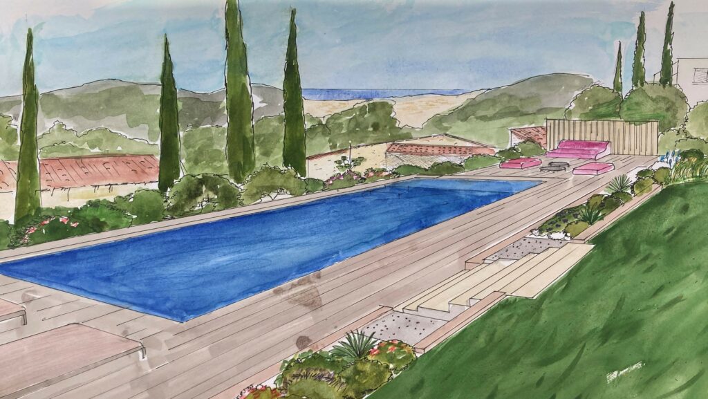 Le croquis aquarellé du projet par Patrick Bossa