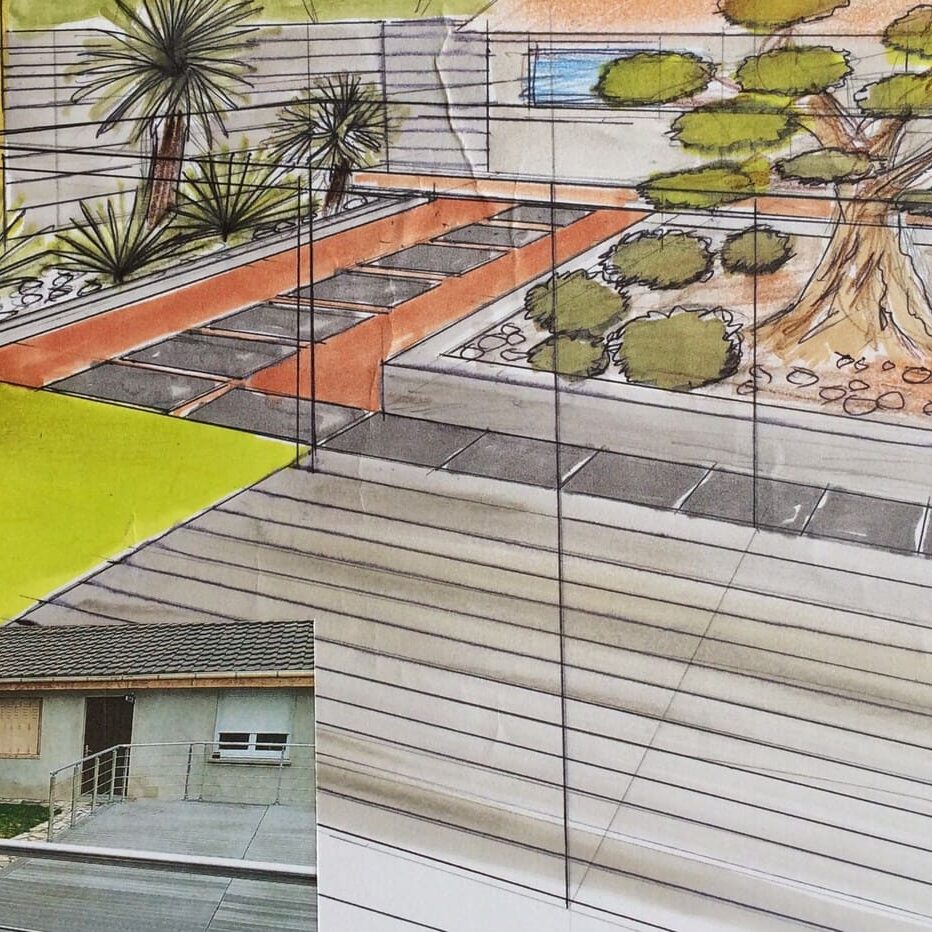 Projet paysager design extérieur maison en région Parisienne