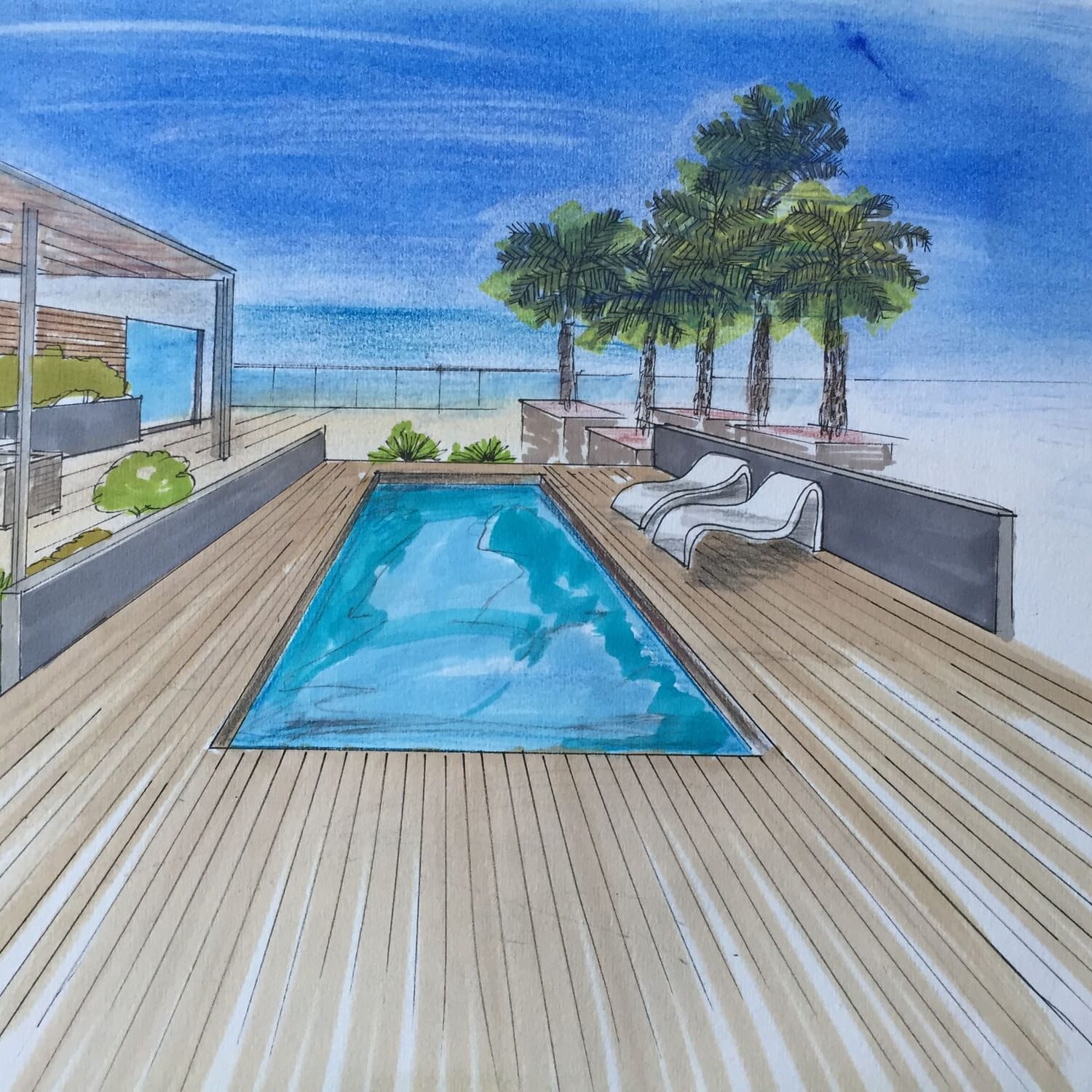 Projet paysager d'une terrasse d'un penthouse sous les tropiques en Martinique