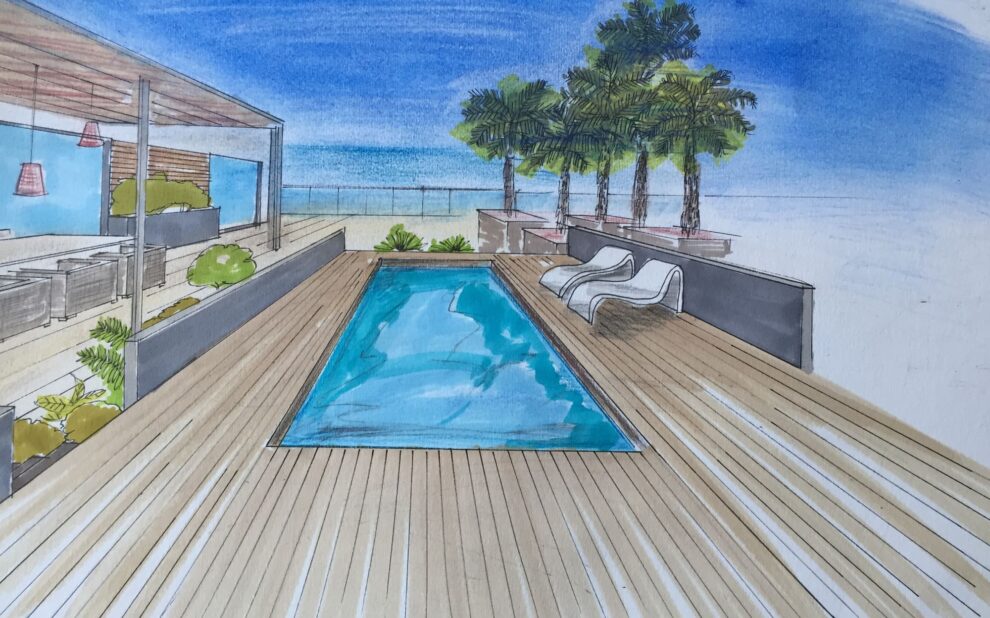 Projet paysager d'une terrasse d'un penthouse sous les tropiques en Martinique