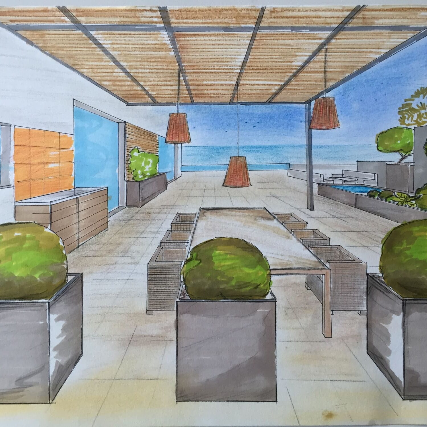 Projet paysager d'une terrasse d'un penthouse sous les tropiques en Martinique