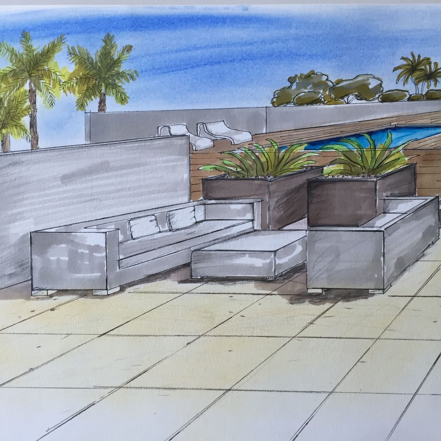 Projet paysager d'une terrasse d'un penthouse sous les tropiques en Martinique